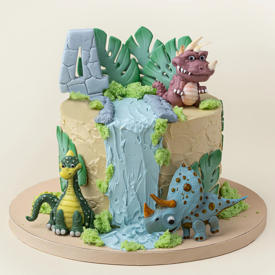 Dinosaurs on Waterfall Cake